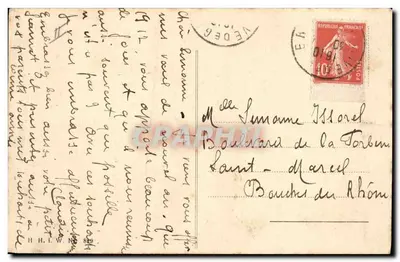 Jogador de mandolina e moça no balcão — carta de boas-vindas — editor não visível — Verso