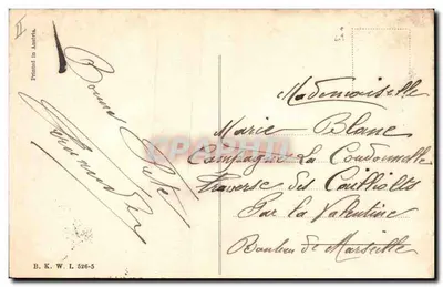 Três crianças em traje de festa — Boa Festa — editor B.K.W.I. n°526-5 — Verso