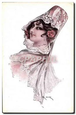 Mulher com mantilha — ilustração — R. Mir, N° 560, Éditions Victoria, Barcelone