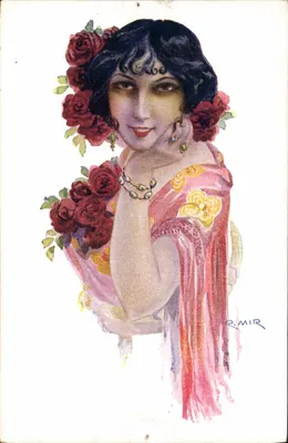 Mulher com rosas — ilustração de R. Mir — Edições Victoria, Barcelona, n° 138