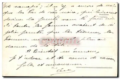 Mulher em vestido rosa e chapéu — cena ao ar livre — Produção Italiana — Verso