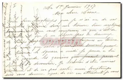 Młoda dziewczyna grająca na skrzypcach — francuska kartka pocztowa z znaczkiem 10c — datowana 1 stycznia 1917 — Rewers