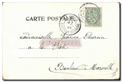 Due conigli — uno in abito da ufficiale, l'altro con un cesto di uova — 1° aprile — editore Dennier, n° 8358 — Verso