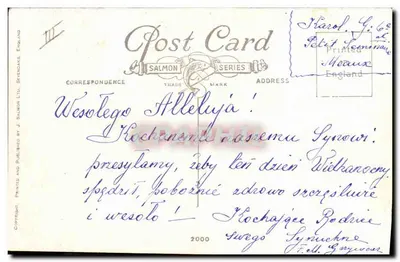 Kabouters en kikkertje — Veel geluk bij de Paasdag — Salmon Post Card Series — Achterkant