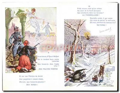 Soldado francês e criança em um paisagem de guerra — Poésie de Théodore BOTREL — Editor: Carte Postale Française — Verso