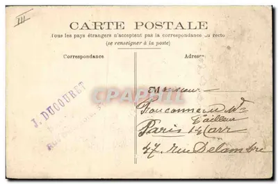 Les Amoureux Sarthois — scène de couple en tenue d'époque — éditeur Phototypie J. Bouvèret, Le Mans — Verso