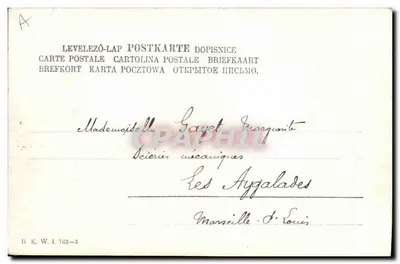 Dwa chłopcy grająca w pocałunek — scena wiejska — wydawca B.K.W.I. n°763-3 — Rewers