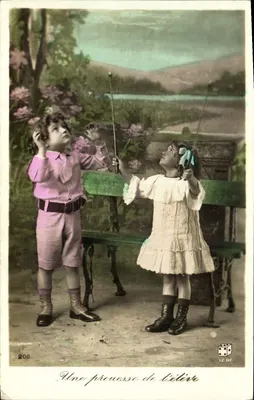 Two children fishing — A feat of the student — LE DÉ no. 200