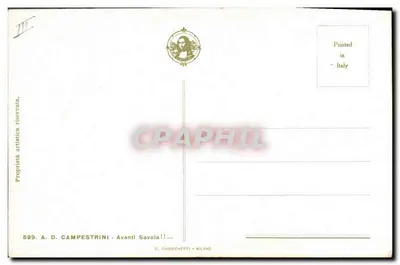 Savoyardesoldaat — roept 'Avanti Savoia!' — A. D. Campestrini, n° 599 — Achterkant