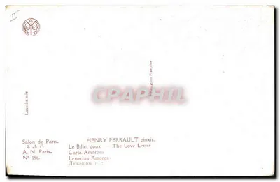 Femme à la fenêtre — scène intérieure — Henry P. (éditeur imprimé sur la carte) — Verso