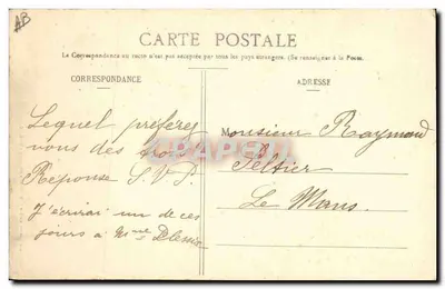 Sablaïse — genrebeeld met vrouw op ezel en jonge man — Collectie Lucien Amiaud, de Sabies-d'Olonne - N° 2212 — Achterkant