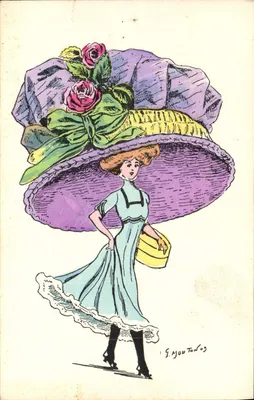 Kobieta w fioletowym kapeluszu ozdobionym różami — ilustracja G. You Tandog