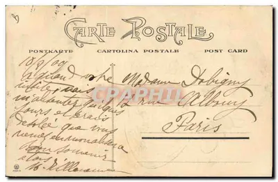 Frau mit großem Hut aus Federn — Verlag F. Mouton — Nr. 94 — Rückseite