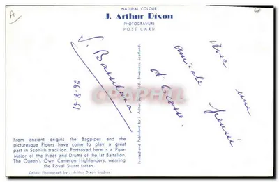 Piper em uniforme de Pipe-Major dos Cameron Highlanders — J. Arthur Dixon — n°4 — Verso