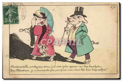 Deux cochons caricaturés — scène humoristique — éditeur inconnu, n° 696