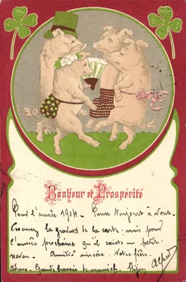Trois porcs dansant — Bonheur et Prospérité — Alphonse Lévy, n° 14