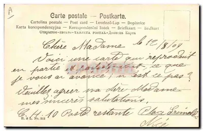 Mulher com um porco — ilustração humorística — H. & L. No. 212 — Verso