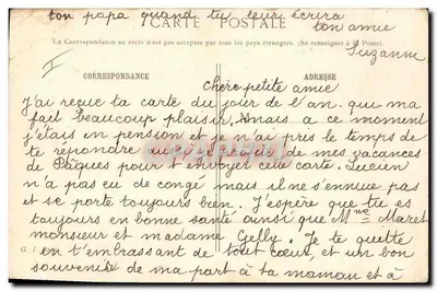 Fille en robe rose tenant un œuf de Pâques — Heureuses Pâques ! — éditeur inconnu, n° de série non visible — Verso