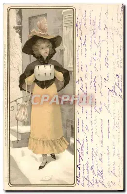 Dziewczyna zimą — scena śnieżna — wydawca Michler & Co. (nr 1303)