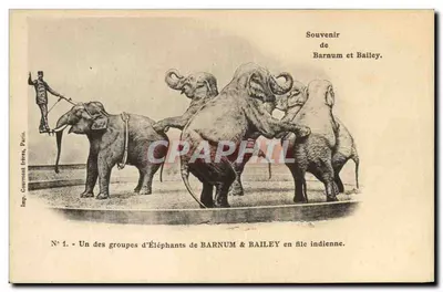 Grupa słoni Barnum & Bailey w linii — Pamiątka Barnum i Bailey — Wyd. Courmont frères, Paryż, N°1