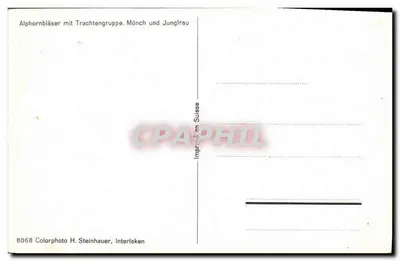Alphornbläser mit Trachtengruppe. Mönch und Jungfrau — Interlaken — H. Steinhauer — Verso