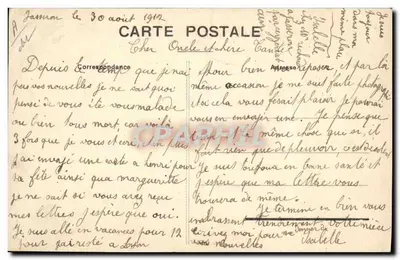 La Grande Voillée en Bresse — scène de vie quotidienne avec femme à la bobine et homme au violon — éditeur B. Ferrand, 41 Rue Centrale, Bourg (Ain) — Verso