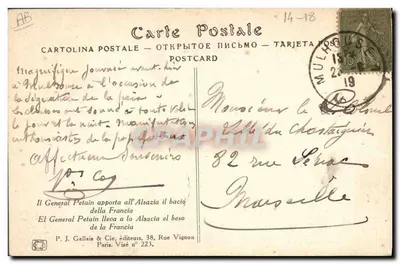 O General Pétain traz à Alsácia o beijo da França — P. J. Gallais & Cie, Visé n° 223 — Verso