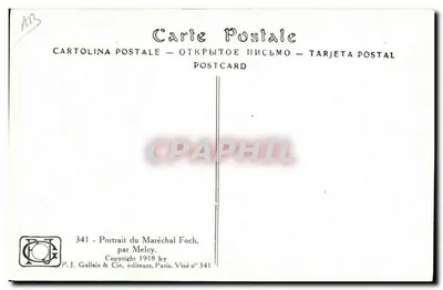 Mariscal Foch — retrato militar — P.J. Gallais & Cie, n° 341 — Verso