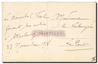 Maréchal Foch — em Strasbourg — 27 XI 18 — Verso