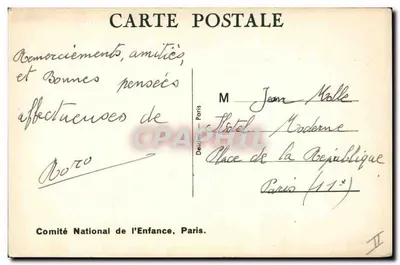 Criança com mamadeira e boneca — A QUI LE TOUR ! — Desenho de P. Mallet — Verso