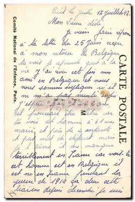 Bilhete postal antigo Fantasia Ilustrador Mallet Criança A quem é a vez Cachorro — Verso