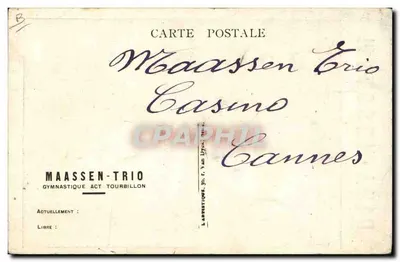 Maasssen-Trio — gymnastiek acte wervel — Maasssen-Trio, J. Van Dyck, Cannes — Achterkant