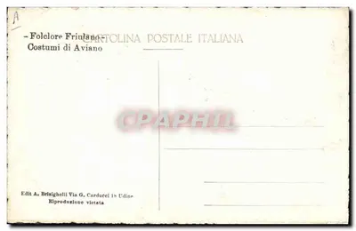Folclore Friulano — Trajes de Aviano — Edit. A. Brisighelli — Verso