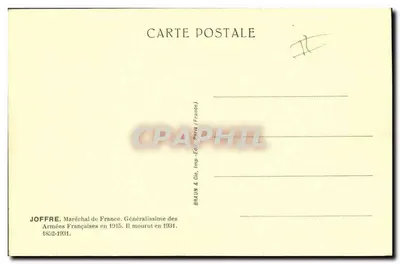 Joffre — Algemeen hoofd van de Franse legers — Braun & Cie, Parijs — Achterkant