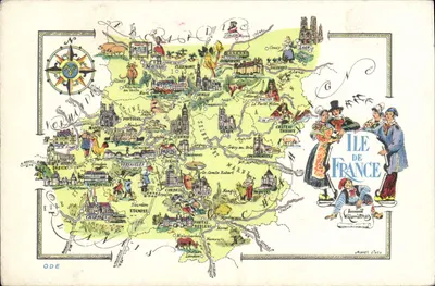 Île-de-France — ilustrowana pocztówka — J. D. Lézé