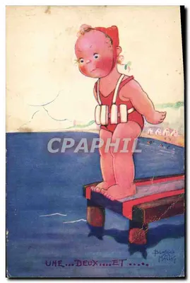 Bebê em maiô em um pontão — ilustração de Béatrice Mallet — série