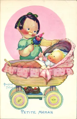 Bilhete postal antigo Fantasia Ilustrador Crianças Beatrice Mallet Pequena Mamãe