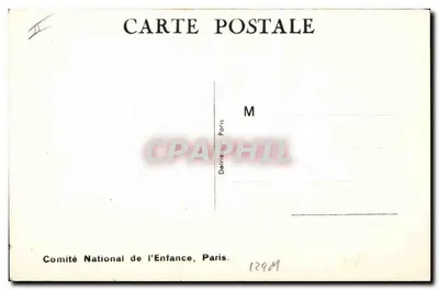 Criança com boneca e cachorro — A QUI LE TOUR ! — Pintor Mallet, editada pelo Comitê Nacional da Criança, Paris, n° 1294 — Verso