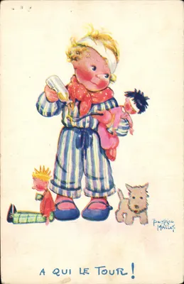 Criança com boneca e cachorro — A QUI LE TOUR ! — Pintura de Pedtrice Mallet