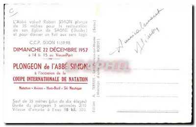 Mergulho do Abbé Simon — Copa Internacional de Natação — Edição A. Terrier, Perreux-sur-Marne — Verso