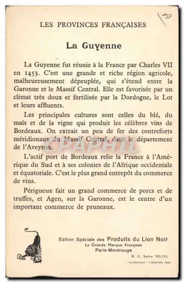 Guyenne — As Províncias Francesas — Edição Especial dos Produtos do Leão Negro — Verso