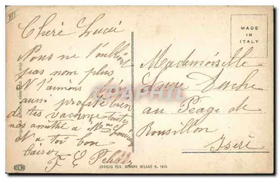 Elegancka kobieta z kotem — ilustracja Fan Marcoz — wydawca Officio Rev. Stampa Milano N. 1415 — Rewers