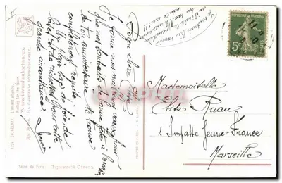 Mulher em vestido vermelho em Lyon — cena interior — Le Sotry — Verso