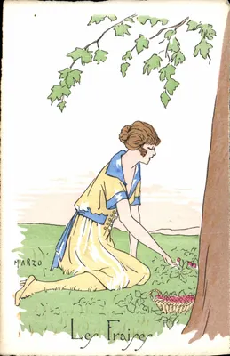 Mulher colhendo morangos — ilustração de MARZO — edição J PICOT, 9, Av. de l'Opéra, Paris