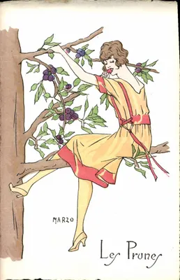 Mulher em uma árvore de ameixas — ilustração de MARZO — édit. PICOT, Paris