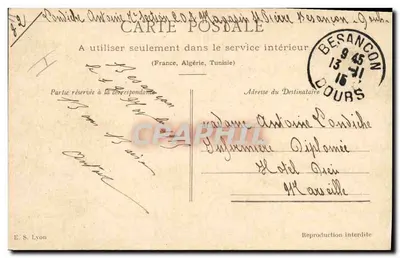 Soldado francês e mulher alsaciana — cena de despedida — E. S. Lyon, n° 22 — Verso