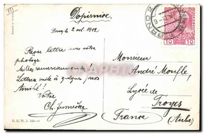 Manoeuvres - Het rode leger - Infanterie — karikatuur van soldaten in mars — uitgever B.K.W.I. n° 346-8 — Achterkant