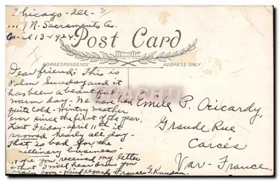 Fleurs d'Églantines — carte de Pâques avec texte imprimé et manuscrit — Whitney Made, Chicago — Verso
