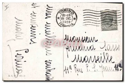 Criança e cachorro — paisagem montanhosa — editor B.K.W. n°881-5 — Verso