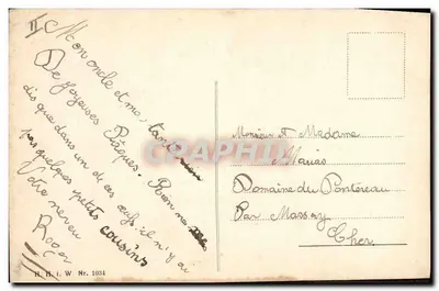 Ovos voadores com pássaros — Felizes Páscoas! — H. H. i. W. Nr. 1034 — Verso